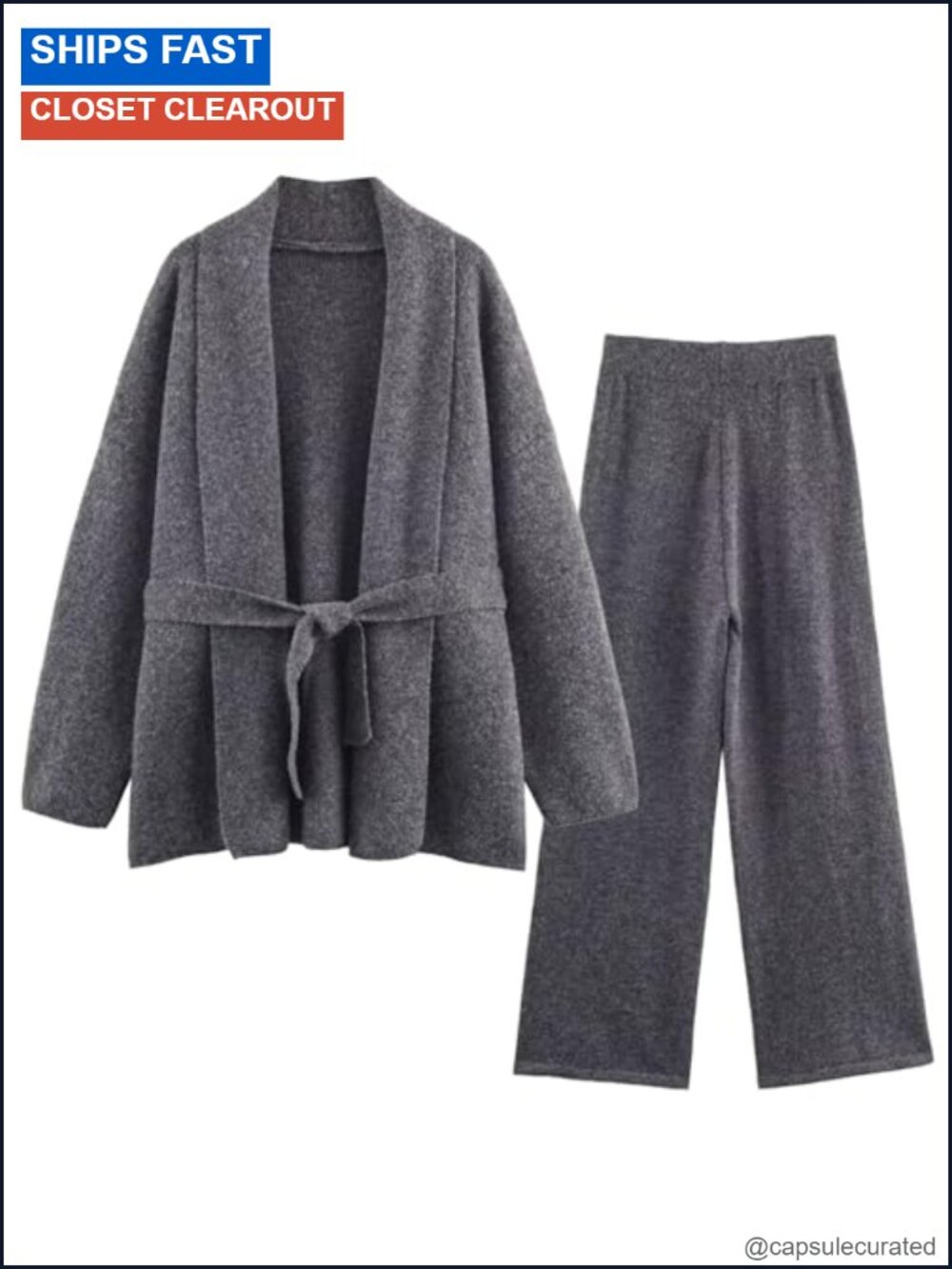 Women's 2 Piece Knit Set - Long Sleeve Cardigan & Wide Leg Pants